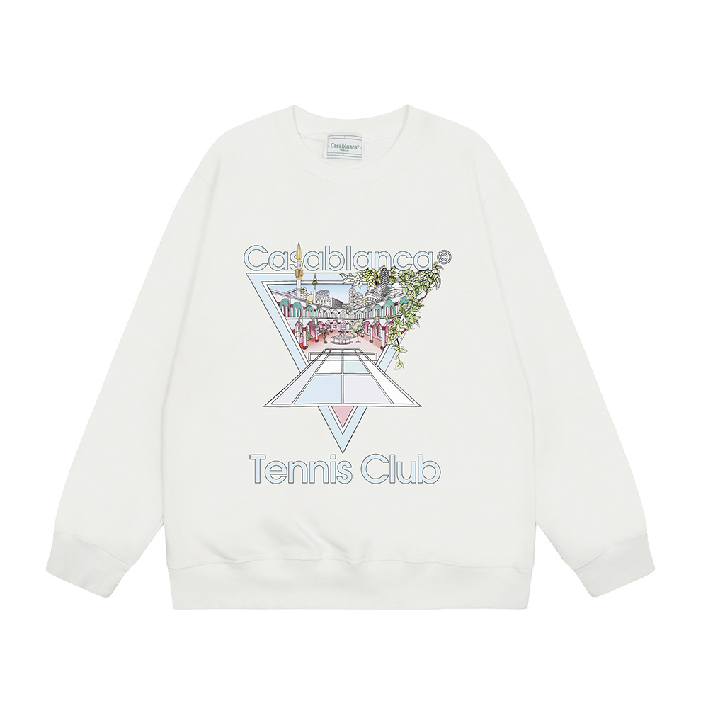 Marca de moda transfronteriza Casablanca letras de Casablanca impresión de color 380g lazo camiseta de cuello redondo