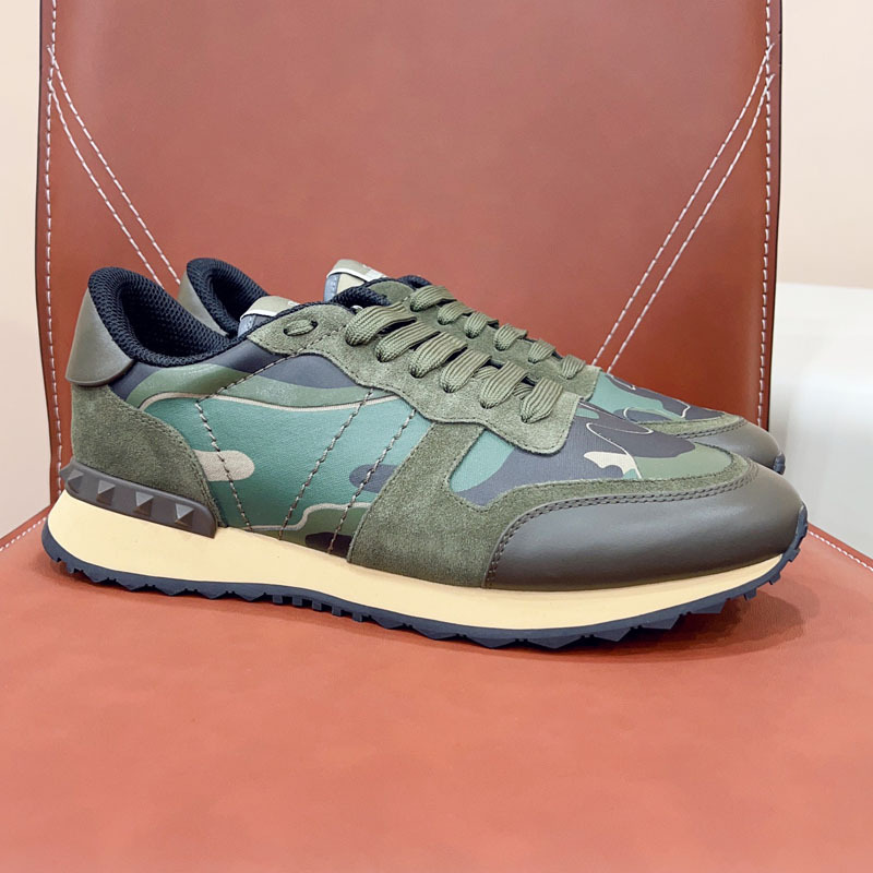 Estación europea transfronteriza VT camuflaje zapatilla masculina versión alta de remaches gruesa-suela de cuero moda casual encaje hasta color marea zapatos