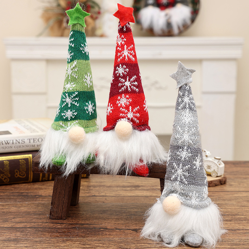 Cross-border new Christmas decoration small luminous doll knitted hat faceless Rudolph with light dwarf ornaments