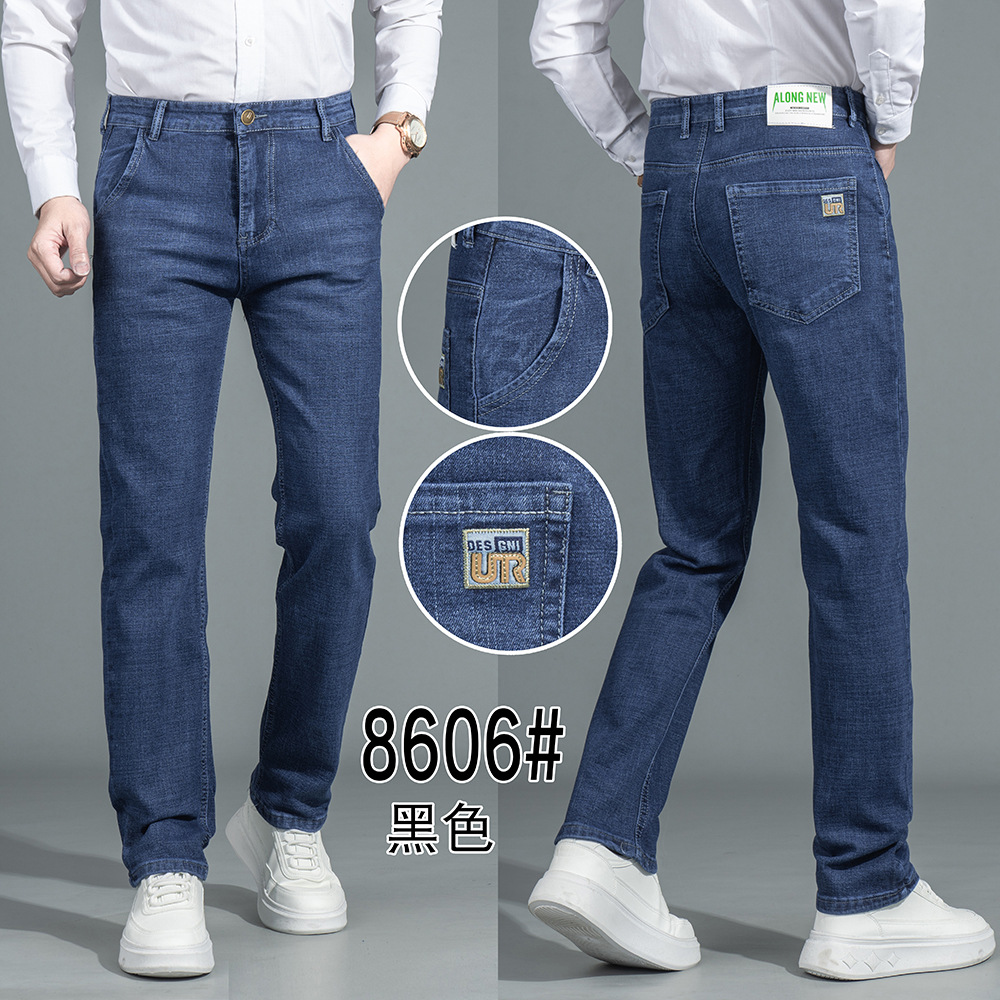 Pantalones vaqueros para hombre, forrados, elásticos, corte informal