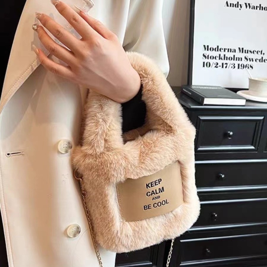 工廠直銷手提托特包秋冬季可愛毛絨水桶高級質感單肩斜挎潮包