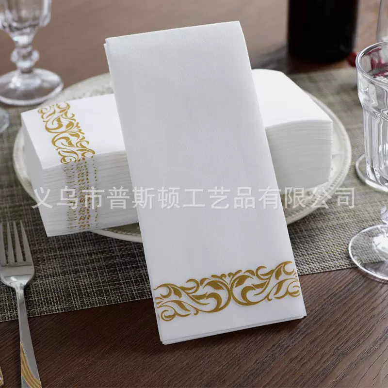 金银色玫瑰金色白色无尘餐巾可印LOGO印花一次性酒店餐巾纸43*30