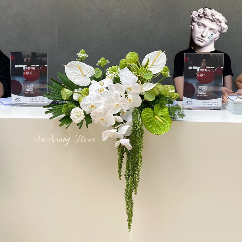 公司前台花艺摆件假花艺台花商务庆典立柱仿真花空调上的装饰摆花