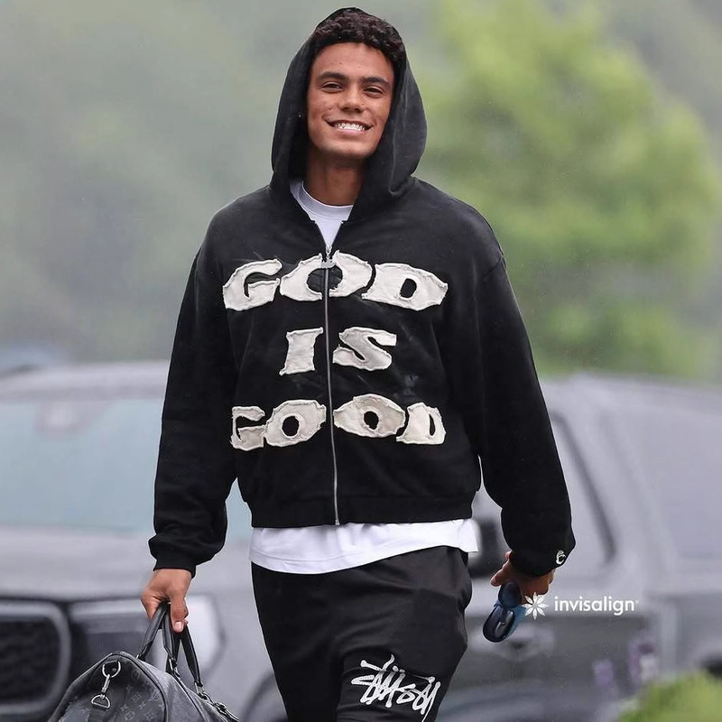 2306 # Cross-Border New Amazon Supply God Is Good Embroidered Flocked Sweatshirt Towel Embroidered Jacket Love
