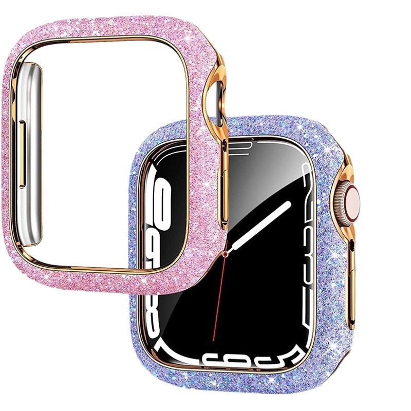 Adecuado para Apple series7 reloj funda protectora Apple Star Diamond caso 41mm caso duro cristal flash diamante 45mm