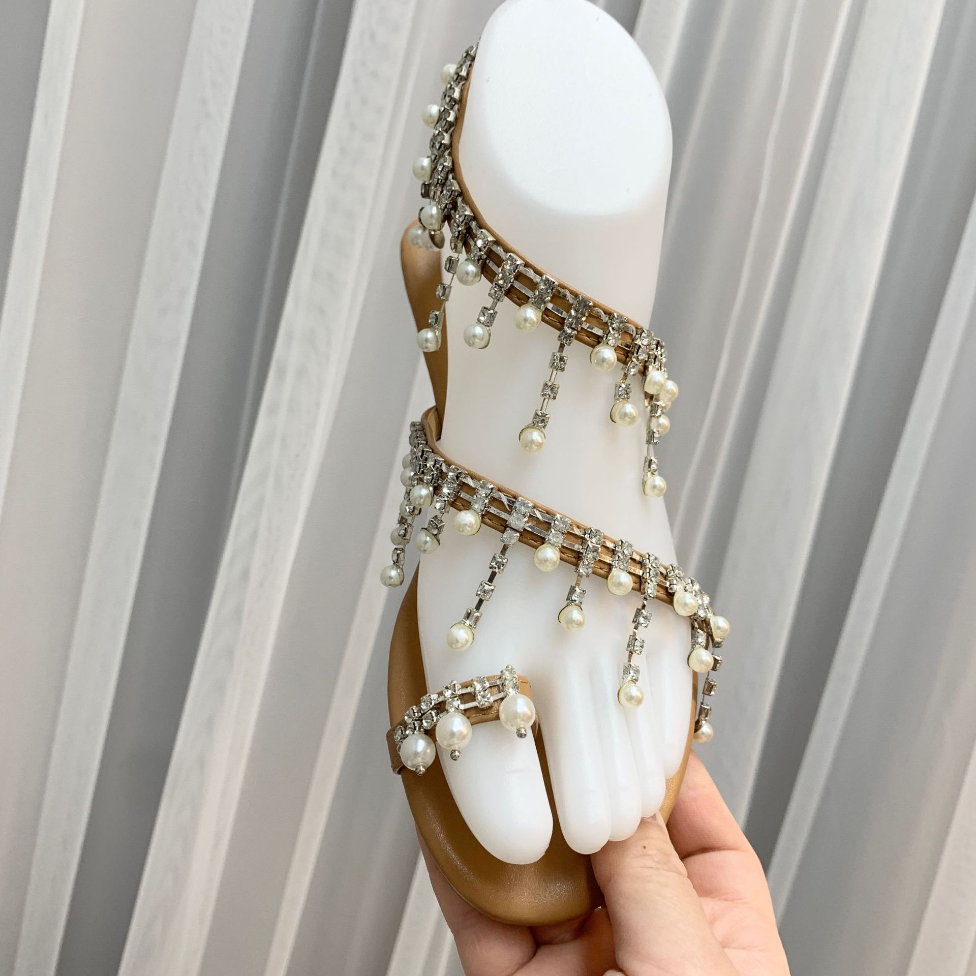 pearl rhinestone beach sandals  NSCA39734