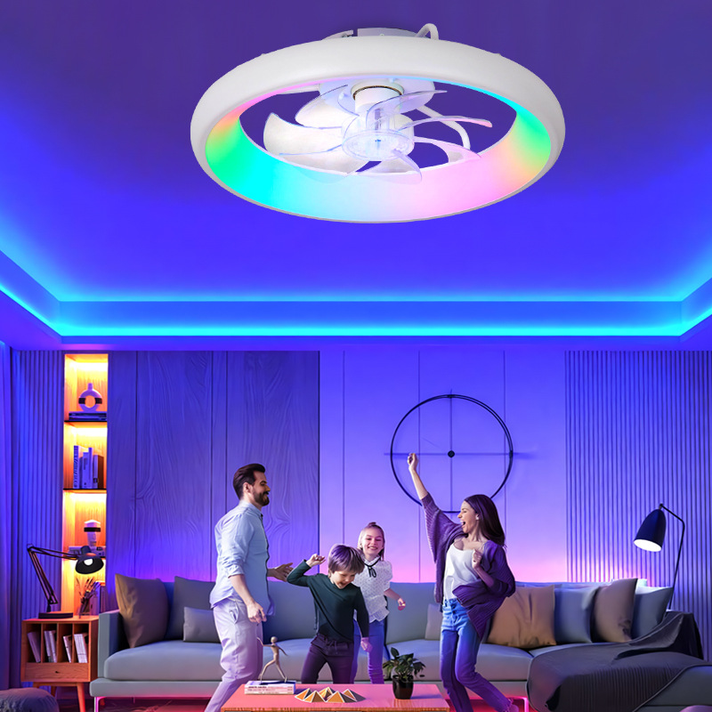 Lámpara Ventilador de Techo LED RGB de Acrílico Regulable para Sala de Estar y Dormitorio
