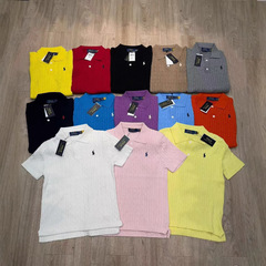 R1ラブロンpolo襟刺繍半袖ボトムニットセーター