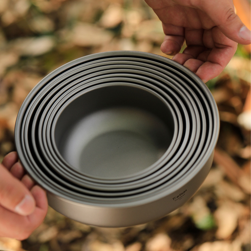 Outdoor Pure Titanium Dining Bowl Titanium Tableware Household Plate Multi-Capacity Stacking Lightweight Portable Salad Bowl Set