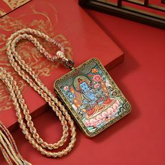 十二生肖八大守护神唐卡画像菩萨项链配饰藏式方形吊坠嘎乌盒祈福