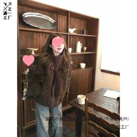 实拍实价 复古老钱风小众设计感可拆卸围巾毛毛外套女秋冬图片色