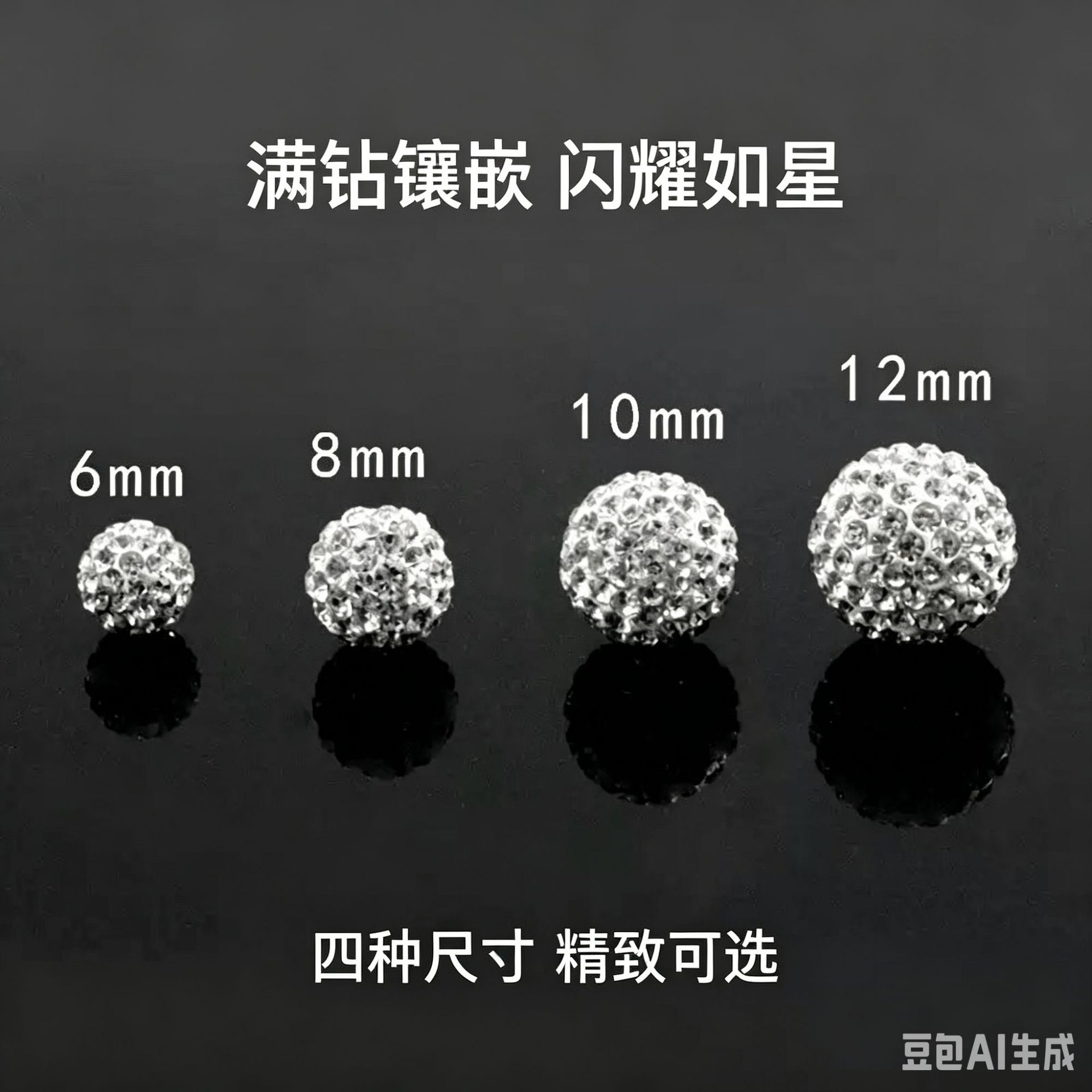 满钻陶泥钻球香巴拉直孔串珠手机链饰品配件散珠项链DIY隔珠10mm