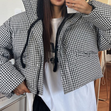 韩国东大门女装  高货冬季 简约拉链格子棉服外套 女