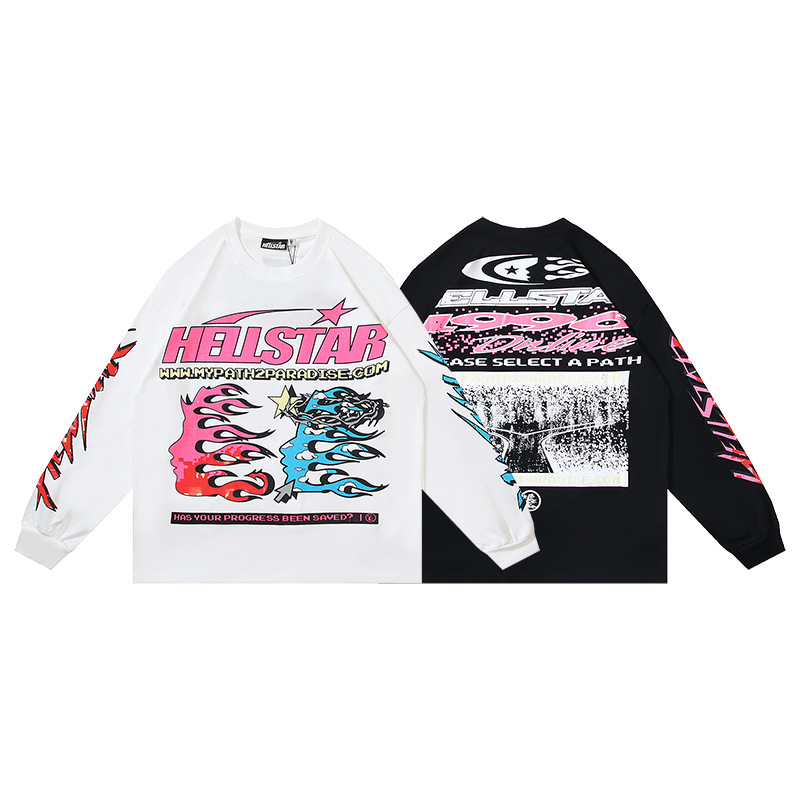 クロスボーダー卸売Hellstar地獄の星TShirt秋装美潮高街ゆるい長袖tシャツ男女潮|undefined