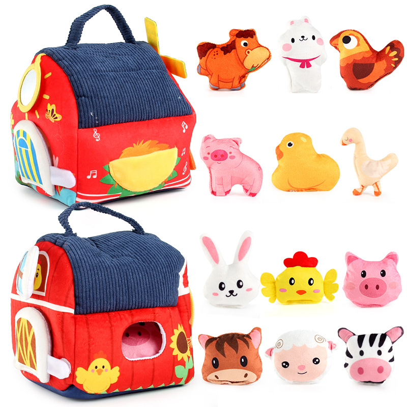 Juguetes infantiles de educación temprana de peluche casa de educación temprana de peluche granja de animales con letras cognitivas casa de iluminación de acertijos image 6