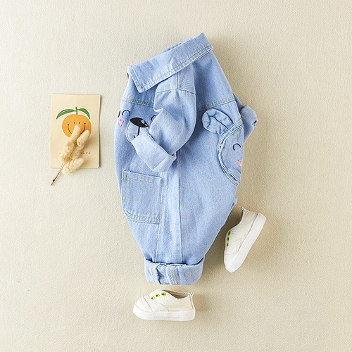 Children's clothing baby autumn clothes newborn baby clothes spring and autumn denim outdoor suit onesie for baby boy full moon crawling suit set