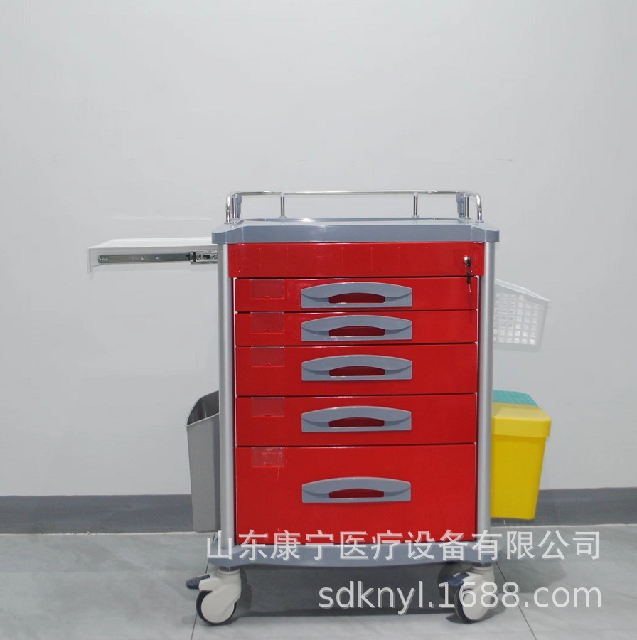 ABS抢救车五抽屉多功能急救车铝合金立柱急救药品麻醉车对开门