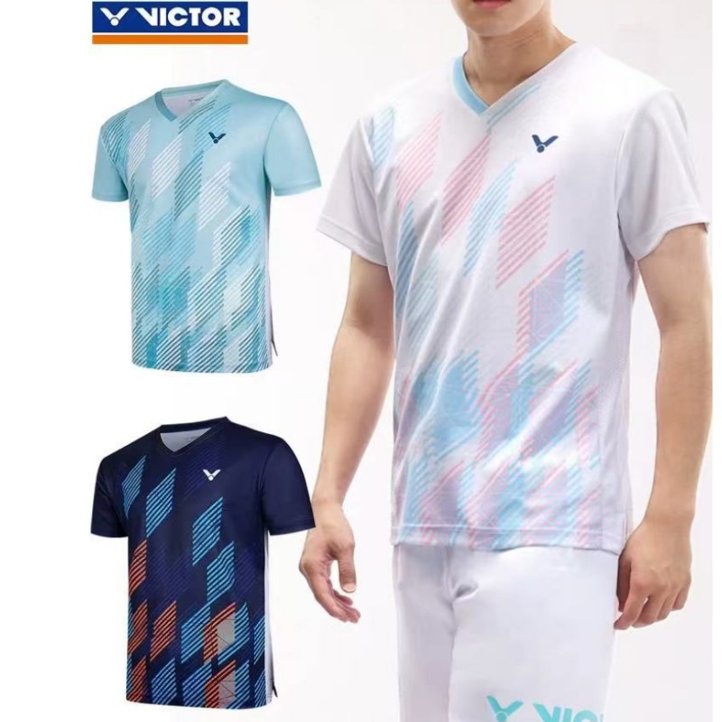 25 Badminton Uniforms for Men and Women, Quick-Drying Short-Sleeved Victor Sports Competition Uniforms, Kidsren's Club Training Uniforms