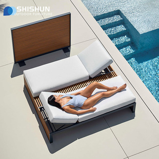 Outdoor Lounger Anti-corrosion Sunscreen Lounger Aluminum Frame Teak Rain-proof Courtyard Garden Outdoor Beach Chair