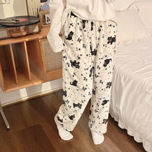 秋冬季珊瑚绒睡裤卡通小猫猫家居裤女士春秋新款居家休闲遛弯裤子
