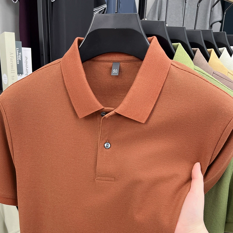 Мужские деловые повседневные лацканы хлопчатобумажная рубашка с короткими рукавами POLO2025 летняя свободная универсальная футболка