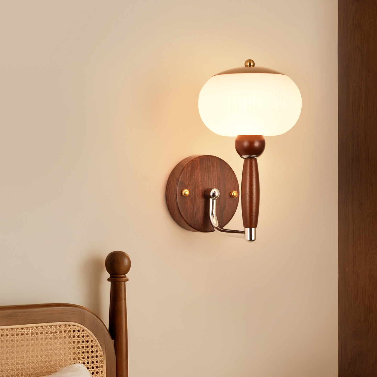 Lámpara de pared francesa retro dormitorio luz de cabezal de cama de madera maciza antigua sala de estar luz de pared de fondo estudio atmósfera luz de pasillo L271
