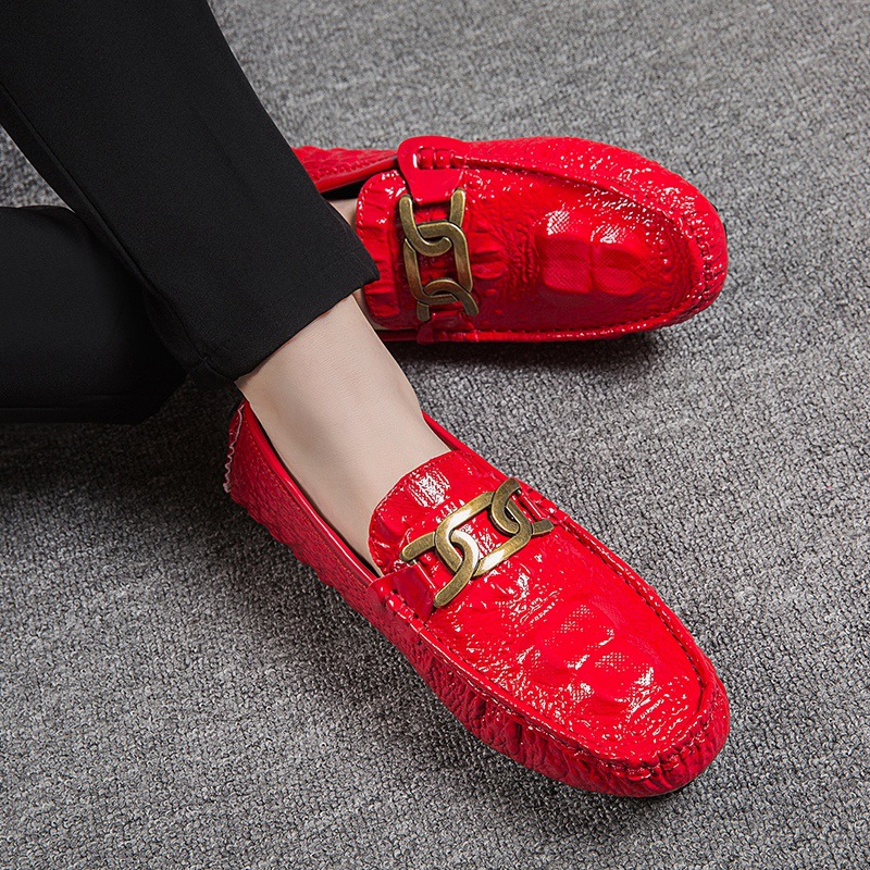 P Sko Herre S Krokodillemønster Ungdom Trendy lakkskinn skinnende overflate Kjøring lat Uformell_voghion.com