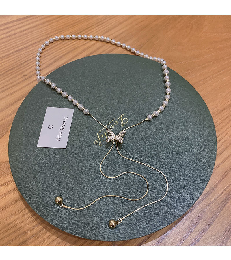 Fashion Butterfly Copper Pearl Plating Inlay Zircon Pendant Necklace 1 Piece