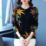 Middle-aged and elderly spring and autumn round neck Korean style sweater women's middle-aged mother plus size top loose base sweater