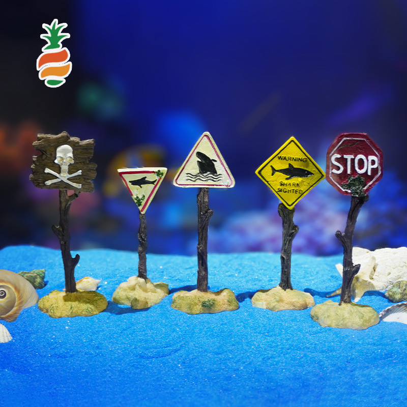 Pecera explosiva acuario resina marca de pescado decoración de paisajismo pescado camarones para evitar la casa letrero de advertencia de tiburón real en stock