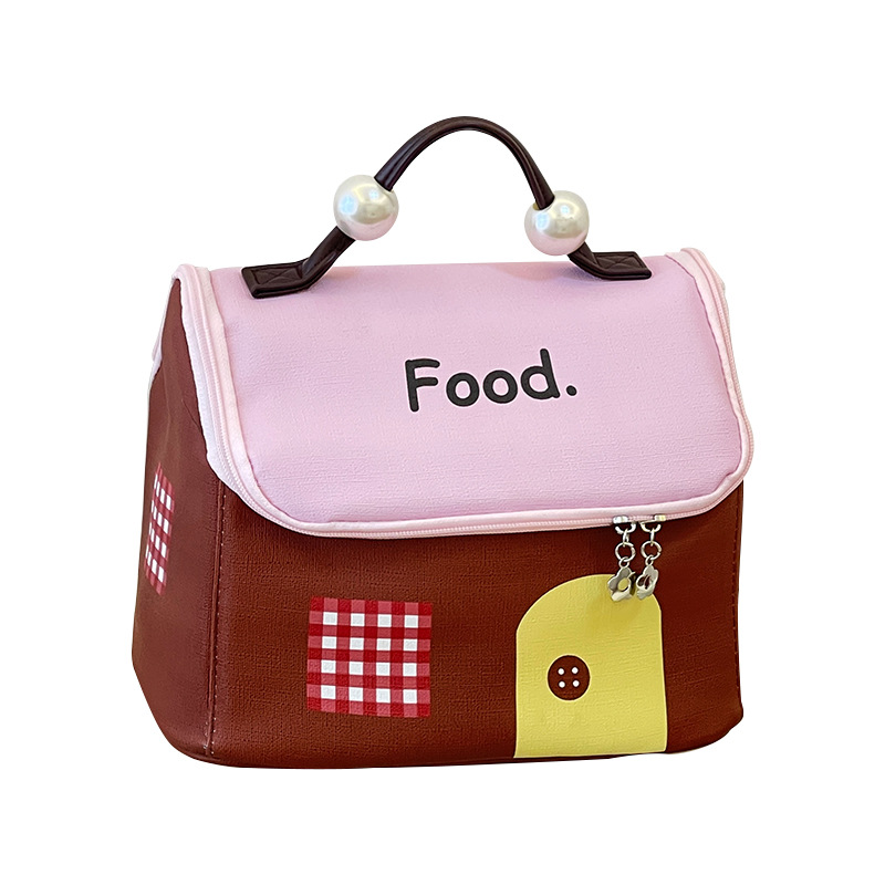 Linda bolsa bento con aislamiento de gran capacidad, simple bolsa de lonchera portátil multifuncional de dibujos animados, bolsa de almacenamiento de viaje al trabajo
