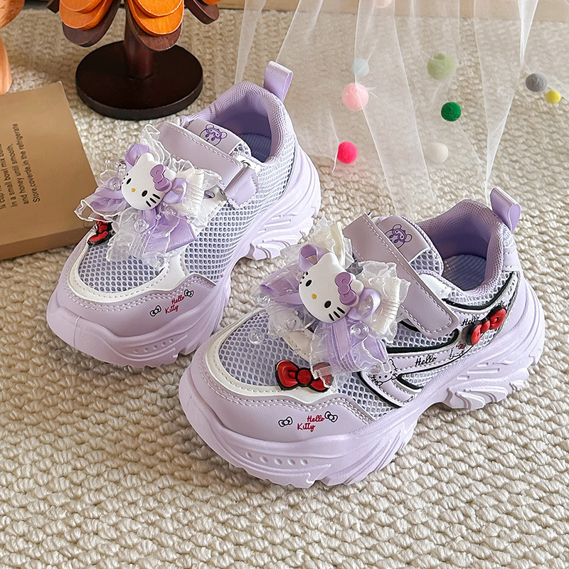 Girls' 2026 New Style Mesh Breathable Sneakers with Cartoon Kitty Cat Decoration, Fashionable Casual Dad Shoes Girls' 2026 New Style Mesh Breathable Sneakers with Cartoon Kitty Cat Decoration, Fashionable Casual Dad Shoes