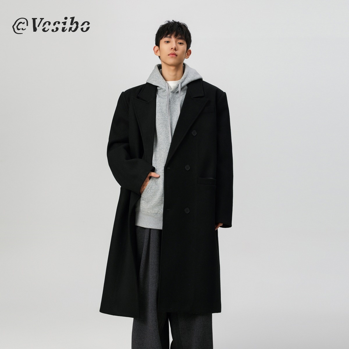 남성용 중간 길이 모직 코트, 미국식 겨울 두꺼운 모직 코트, 남성용 무릎 위 윈드 브레이커, 하이 스트리트 더블 브레스트 헤비급