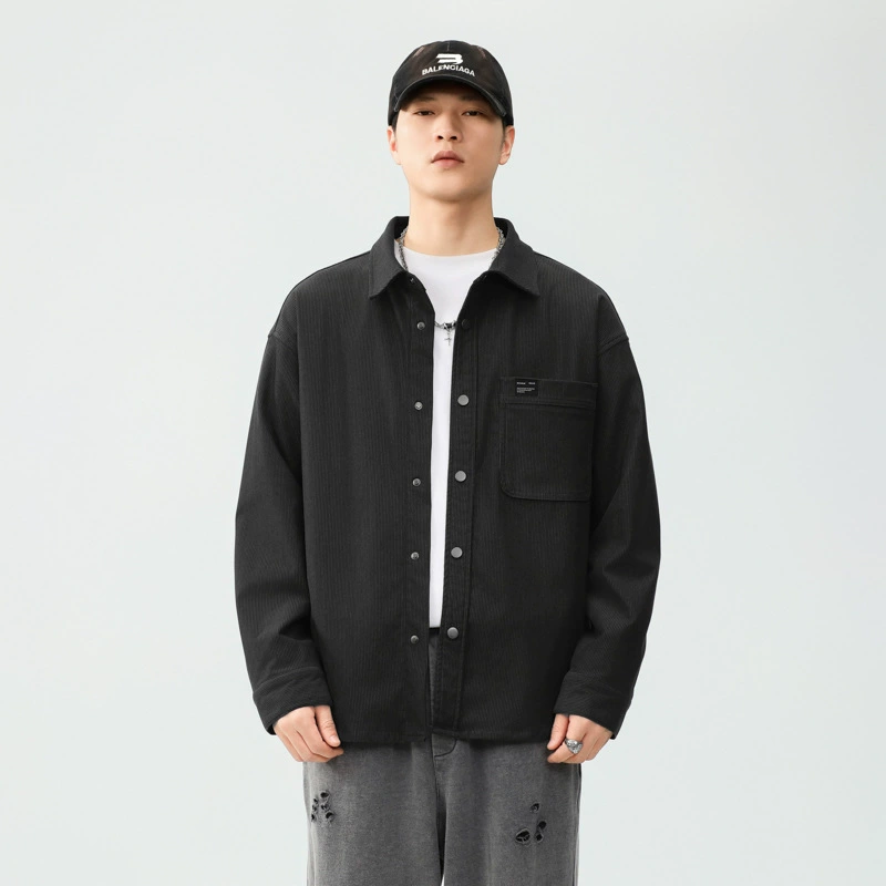 310g вельветовая рубашка для мужчин с длинными рукавами осенняя американская ретро-рубашка для мужчин свободная повседневная куртка топ