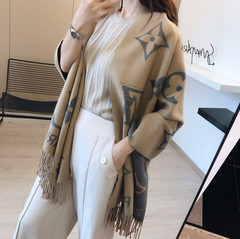 正确版本长双面羊绒围巾女高级感秋冬老花字母披肩加大保暖加厚