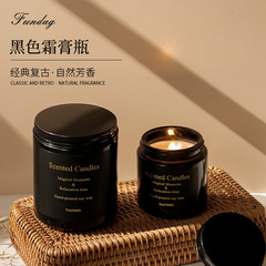 工場直販 Amazon越境販売 光沢のある黒ガラスカップ 箔押し包装 無煙 環境に優しい大豆ワックス アロマキャンドル