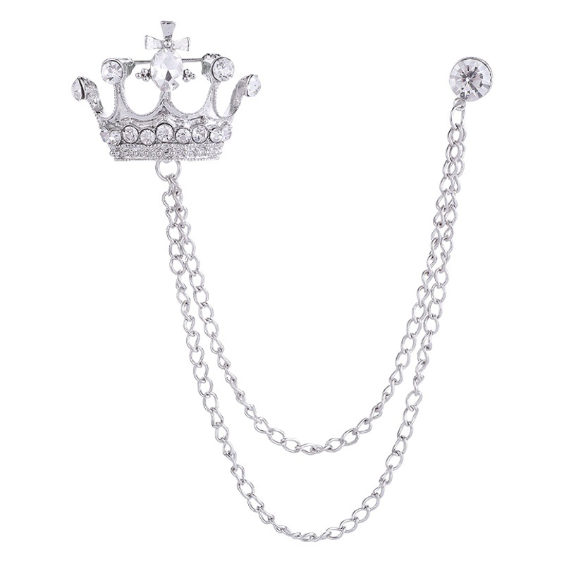 Moda corona alas diamante borla hombres traje broche simple todo partido traje vestido abrigo ramillete accesorios