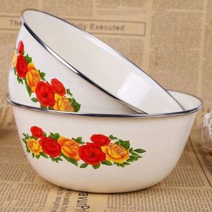 Enamel Mixing Bowl Large-size Fresh-keeping Box with Lid Chinese-style Round Household Vegetable Washing Basin Trapped Bowl