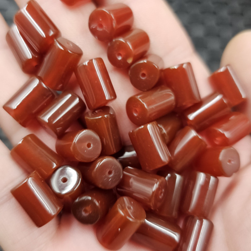Ice Red Agate Passepartout Jade Loose Beads Chalcedony Straight Tube Straight Column Barrel Beads Jewelry Accessories Handmade Beads