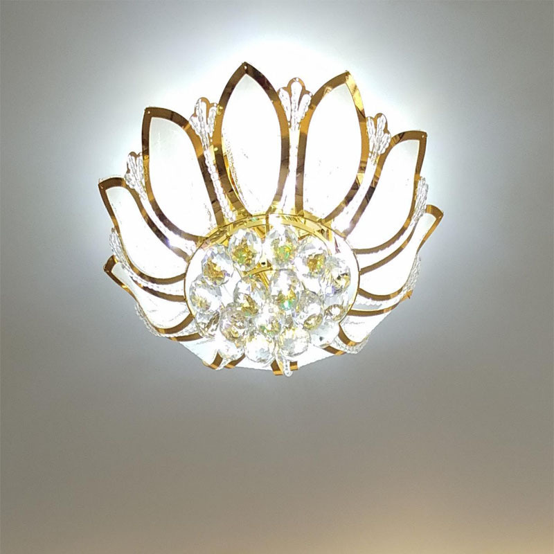ヨーロッパ式円形金色蓮水晶灯天井灯大気客間灯led寝室ホール照明灯|undefined