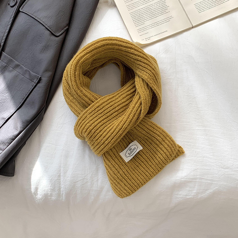 Bufandas de color sólido para mujeres 2025 invierno coreano interior de punto caliente antifrío etiquetado pareja escolares moda