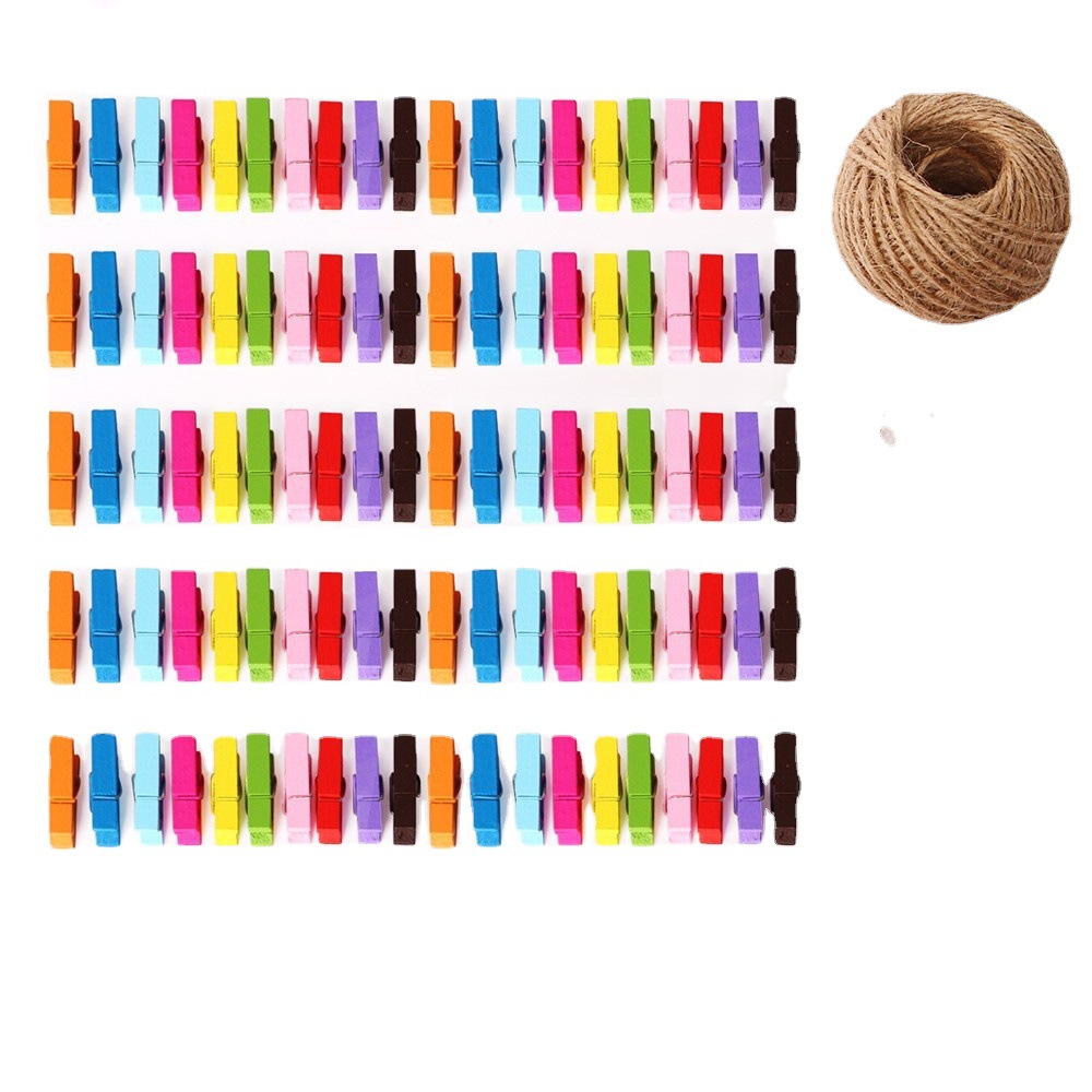100 piezas de cáñamo gratis cuerda traceless clavo pequeño clip de madera clip de Fotos decoración de la pared de madera cruda color de dibujos animados animal envío gratis