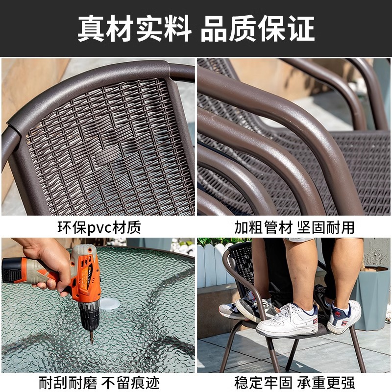 Juego de mesa y sillas de patio de hierro forjado con sillas de mimbre, para jardín