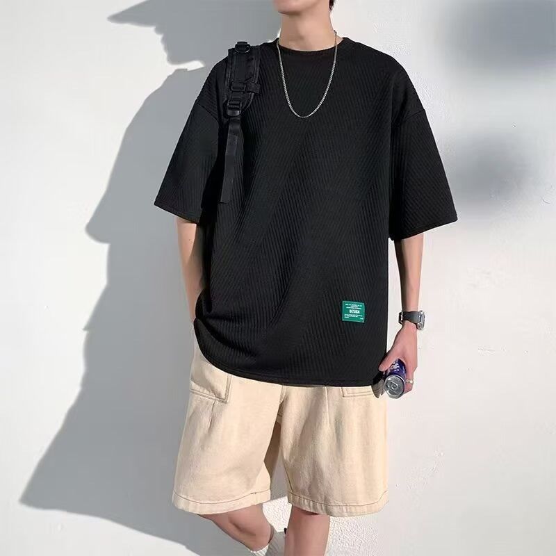 新しいジャカード半袖Tシャツメンズ2025夏トレンディハンサムイン多用途ルーズテクスチャードラウンドネックハーフスリーブ|undefined
