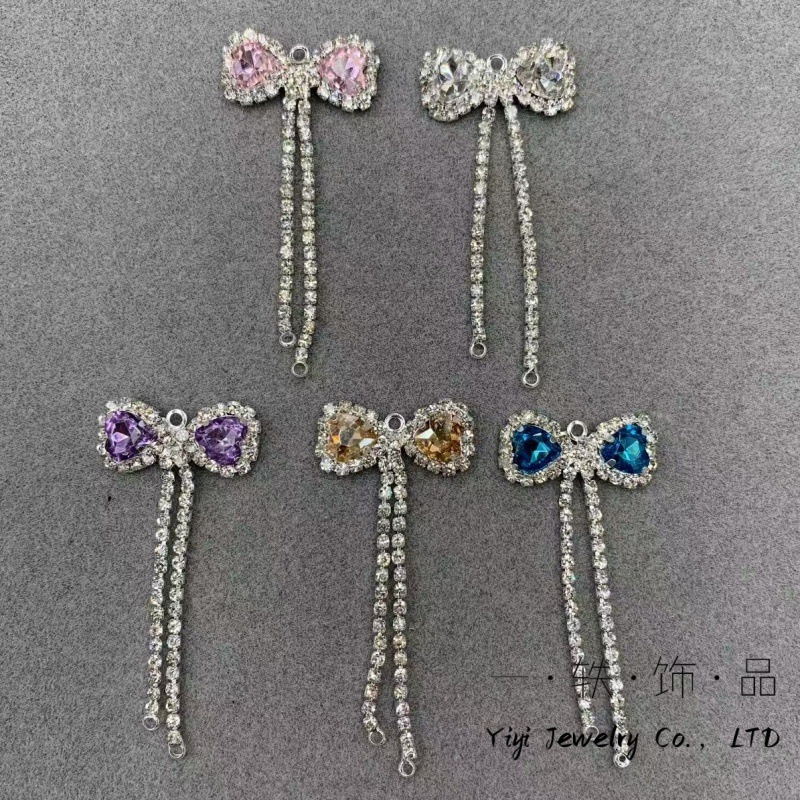 Love Bow Glass Pendant Fashion Rhinestone Tassel Pendant Wholesale Headwear Necklace Earrings Material Accessories