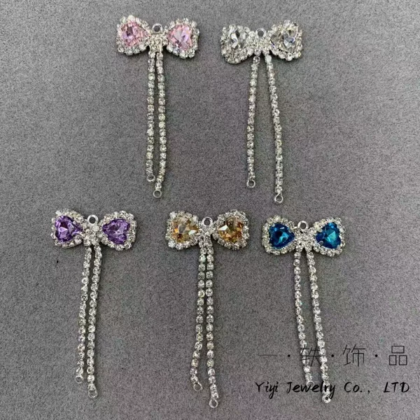 Love Bow Glass Pendant Fashion Rhinestone Tassel Pendant Wholesale Headwear Necklace Earrings Material Accessories