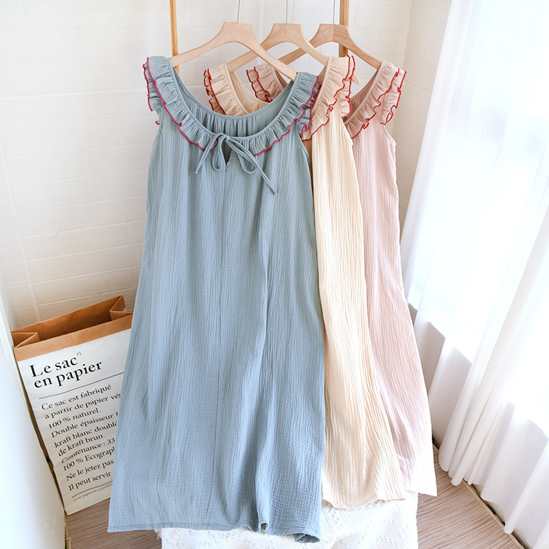 Spring new pure cotton yarn ins ruffled suspender skirt women's nightdress soft skin-friendly breathable Spring new pure cotton yarn ins ruffled suspender skirt women's nightdress soft skin-friendly breathable