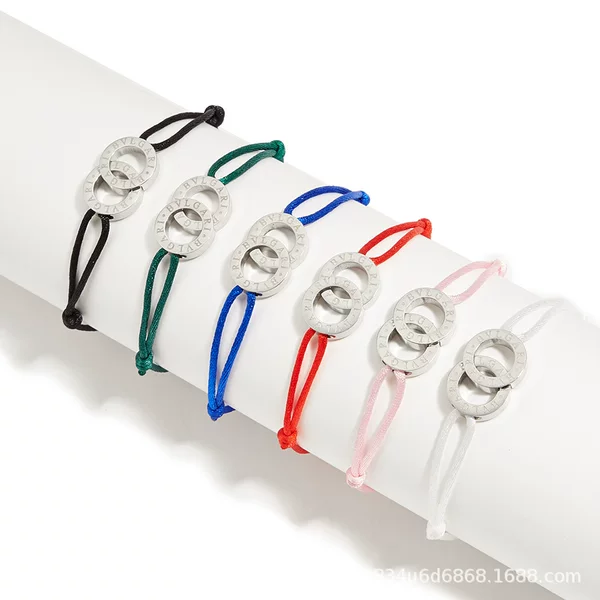 Cross-Border Novice Rope Bracelet with Personalized Roman Pattern Double Circle Letters Square Stainless Steel Etching That Does Not Fade