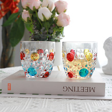 创意玻璃彩绘圆点杯轻奢水杯水晶圆彩色点玻璃杯手工制作饮水杯