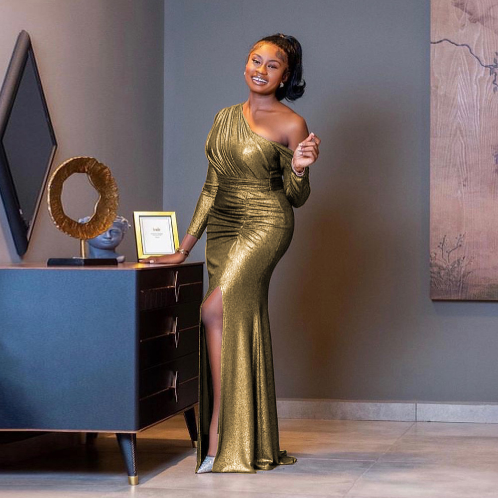 Comercio exterior europeo y americano especial para vestidos de mujer de talla grande vestido de color sólido de manga larga delgada de wish Amazon